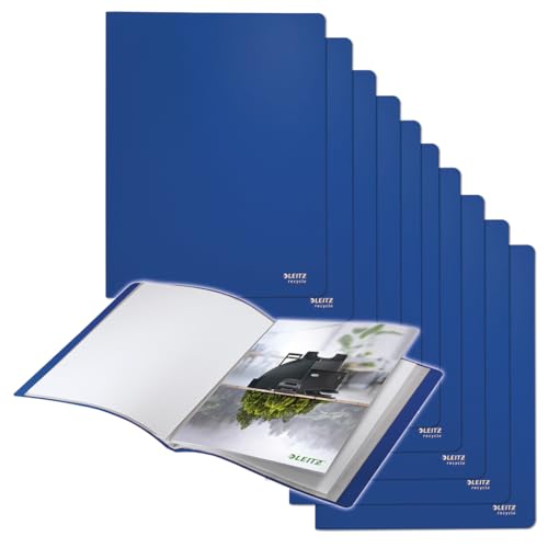 Leitz Recycle Sichtbuch A4, 10er Pack, Mit 20 Fächern für die Dokumentenablage, Premium-Qualität, 100 % recycelbar, Klimaneutral, Umweltfreundlich, Recycle Serie, Blau, 46760035 von Leitz