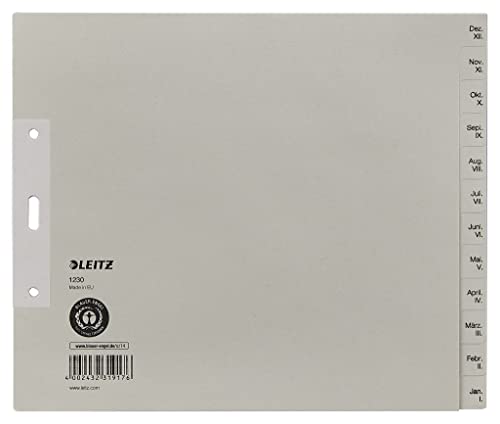Leitz Register, 12 Trennblätter, Taben mit Monatsdruck Dez-Jan, 5 Stück, Halbe Höhe und Überbreite, Grau, 100% recyceltes Papier, Blauer Engel Siegel, 12303085 Leitz Register, 12 Trennblätter, Taben mit Monatsdruck Dez-Jan, 5 Stück, Halbe Höhe und Überbreite, Grau, 100% recyceltes Papier, Blauer Engel Siegel, 12303085 von Leitz