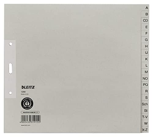 Leitz Register, 20 Trennblätter, Taben mit alphabetischem Aufdruck A-Z, 5 Stück, Grau, 100% recyceltes Papier, Blauer Engel Siegel, 12003085 Leitz Register, 20 Trennblätter, Taben mit alphabetischem Aufdruck A-Z, 5 Stück, Grau, 100% recyceltes Papier, Blauer Engel Siegel, 12003085 von Leitz