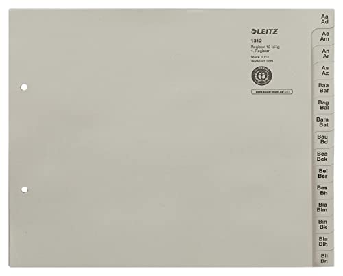 Leitz Register, Trennblätter mit Taben und alphabetischem Aufdruck A-Z für 12 Ordner, Halbe Höhe und Überbreite, Grau, 100% recyceltes Papier, Blauer Engel Siegel, 13120085 Leitz Register, Trennblätter mit Taben und alphabetischem Aufdruck A-Z für 12 Ordner, Halbe Höhe und Überbreite, Grau, 100% recyceltes Papier, Blauer Engel Siegel, 13120085 von Leitz