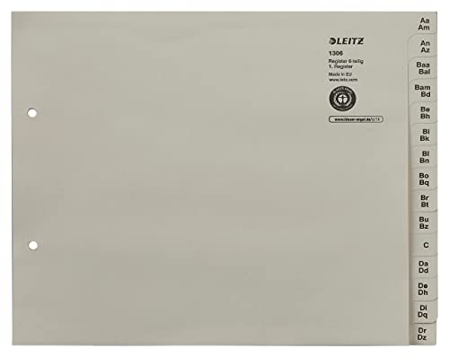 Leitz Register, Trennblätter mit Taben und alphabetischem Aufdruck A-Z für 6 Ordner, Halbe Höhe und Überbreite, Grau, 100% recyceltes Papier, Blauer Engel Siegel, 13060085 Leitz Register, Trennblätter mit Taben und alphabetischem Aufdruck A-Z für 6 Ordner, Halbe Höhe und Überbreite, Grau, 100% recyceltes Papier, Blauer Engel Siegel, 13060085 von Leitz