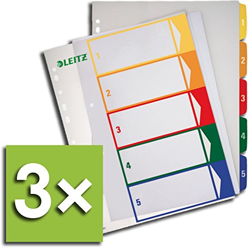 Leitz Register 1291 PC-beschriftbar für DIN A4, farbig/transparent 1-5 (3 Register) von Leitz