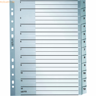 10 x Leitz Register A4 1-12 PP grau mit Deckblatt von Leitz