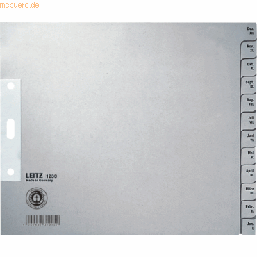 Leitz Register A4 Jan.-Dez.1/2 Format 100g/qm grau von Leitz