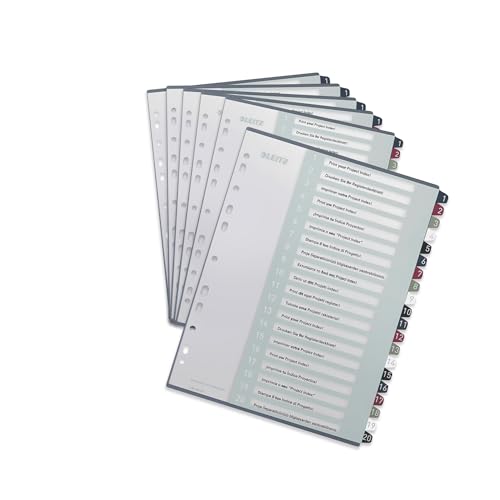 Leitz Register für A4, 6er Pack, PC-beschriftbares Deckblatt und 20 Trennblätter, Taben mit Zahlenaufdruck 1-20, Überbreite, Weiß/Mehrfarbig, PP, Style, 12390000 von Leitz