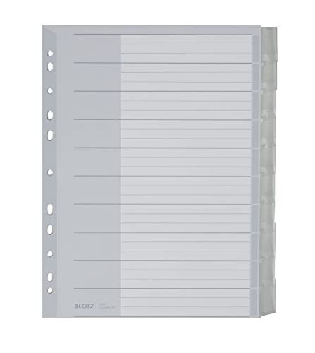 Leitz Register für A4, Deckblatt aus Karton und 10 Trennblätter aus Kunststoff, Taben mit auswechselbaren Einsteckschildchen, Grau, 43700000 Leitz Register für A4, Deckblatt aus Karton und 10 Trennblätter aus Kunststoff, Taben mit auswechselbaren Einsteckschildchen, Grau, 43700000 von Leitz