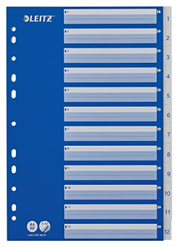 Leitz Register für A4, Deckblatt aus Karton und 12 Trennblätter aus Kunststoff, Taben mit Zahlenaufdruck 1-12, Blau/Weiß, 12516001 Leitz Register für A4, Deckblatt aus Karton und 12 Trennblätter aus Kunststoff, Taben mit Zahlenaufdruck 1-12, Blau/Weiß, 12516001 von Leitz