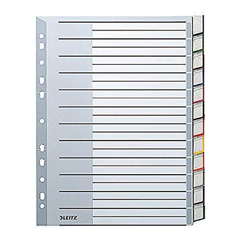 Leitz Register für A4, Deckblatt aus Karton und 12 Trennblätter aus Kunststoff, Taben mit auswechselbaren Einsteckschildchen, Grau, 12740000 Leitz Register für A4, Deckblatt aus Karton und 12 Trennblätter aus Kunststoff, Taben mit auswechselbaren Einsteckschildchen, Grau, 12740000 von Leitz