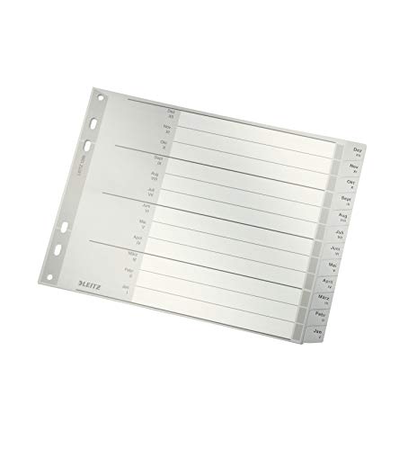 Leitz Register für A4, Deckblatt aus Karton und 20 Trennblätter aus Kunststoff, Taben mit Monatsdruck Dez-Jan, Halbe Höhe und Überbreite, Grau, 12880085 Leitz Register für A4, Deckblatt aus Karton und 20 Trennblätter aus Kunststoff, Taben mit Monatsdruck Dez-Jan, Halbe Höhe und Überbreite, Grau, 12880085 von Leitz