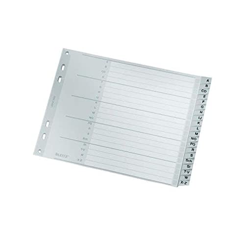 Leitz Register für A4, Deckblatt aus Karton und 20 Trennblätter aus Kunststoff, Taben mit alphabetischem Aufdruck A-Z, Halbe Höhe und Überbreite, Grau, 12620000 Leitz Register für A4, Deckblatt aus Karton und 20 Trennblätter aus Kunststoff, Taben mit alphabetischem Aufdruck A-Z, Halbe Höhe und Überbreite, Grau, 12620000 von Leitz