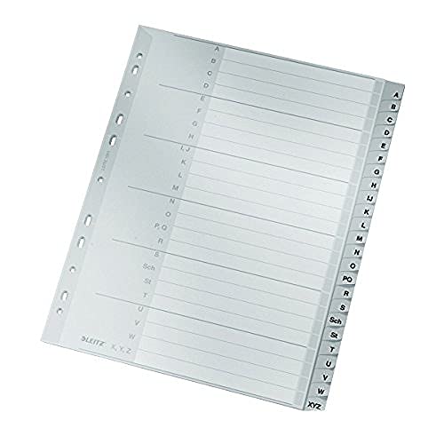 Leitz Register für A4, Deckblatt aus Karton und 24 Trennblätter aus Kunststoff, Taben mit alphabetischem Aufdruck A-Z, Überbreite, Grau, 12610085 Leitz Register für A4, Deckblatt aus Karton und 24 Trennblätter aus Kunststoff, Taben mit alphabetischem Aufdruck A-Z, Überbreite, Grau, 12610085 von Leitz