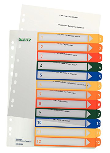 Leitz Register für A4, PC-beschriftbares Deckblatt und 12 Trennblätter, Taben mit Zahlenaufdruck 1-12, Überbreite, Weiß/Mehrfarbig, Polypropylen, 12940000 Leitz Register für A4, PC-beschriftbares Deckblatt und 12 Trennblätter, Taben mit Zahlenaufdruck 1-12, Überbreite, Weiß/Mehrfarbig, Polypropylen, 12940000 von Leitz