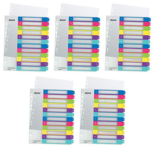 Leitz Register für A4, PC-beschriftbares Deckblatt und 12 Trennblätter, Taben mit Zahlenaufdruck 1-12, Überbreite (1-12 Taben, 5x Mehrfarbig) von Leitz