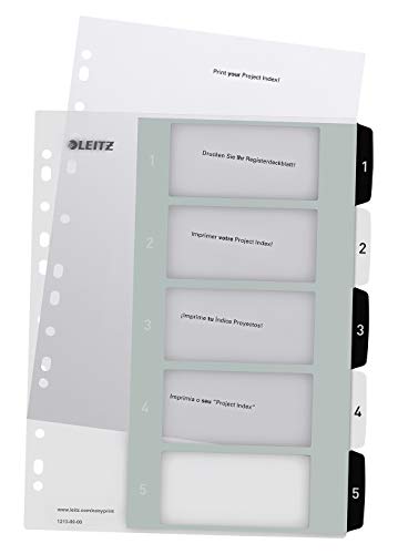 Leitz Register für A4, PC-beschriftbares Deckblatt und 5 Trennblätter, Taben mit Zahlenaufdruck 1-5, Überbreite, Weiß/Schwarz, Polypropylen, WOW, 12130000 Leitz Register für A4, PC-beschriftbares Deckblatt und 5 Trennblätter, Taben mit Zahlenaufdruck 1-5, Überbreite, Weiß/Schwarz, Polypropylen, WOW, 12130000 von Leitz