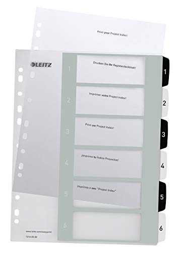Leitz Register für A4+, PC-beschriftbares Deckblatt und 6 Trennblätter, Taben mit Zahlenaufdruck 1-6, Überbreite, Weiß/Schwarz, Polypropylen, WOW, 12140000 Leitz Register für A4+, PC-beschriftbares Deckblatt und 6 Trennblätter, Taben mit Zahlenaufdruck 1-6, Überbreite, Weiß/Schwarz, Polypropylen, WOW, 12140000 von Leitz