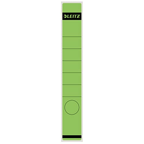 Leitz Rückenschild selbstklebend für Standard- und Hartpappe-Ordner, 10 Stück, 50 mm Rückenbreite, Langes und schmales Format, 39 x 285 mm, Papier, grün, 16480055 von Leitz