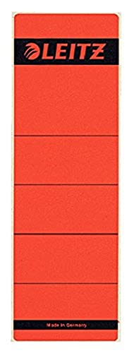 Leitz Rückenschild selbstklebend für Standard- und Hartpappe-Ordner, 10 Stück, 80 mm Rückenbreite, Kurzes und breites Format, 62 x 192 mm, Papier, Rot, 16420025 von Leitz
