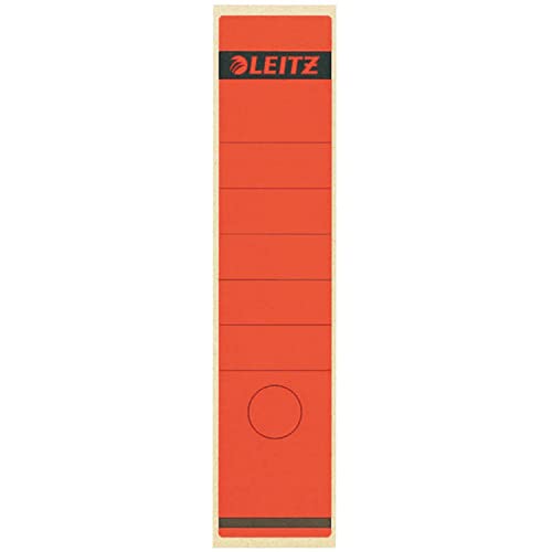 Leitz Rückenschild selbstklebend für Standard- und Hartpappe-Ordner, 10 Stück, 80 mm Rückenbreite, Langes und breites Format, 62 x 285 mm, Papier, rot, 16400025 von Leitz