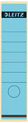 Leitz Rückenschild selbstklebend für Standard- und Hartpappe-Ordner, 100 Stück, 80 mm Rückenbreite, Langes und breites Format, 62 x 285 mm, Papier, blau, 16401035 von Leitz