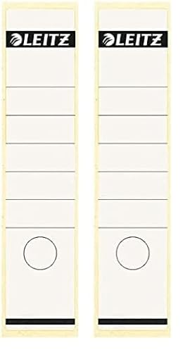 Leitz Rückenschild selbstklebend für Standard- und Hartpappe-Ordner, 80 mm Rückenbreite, Langes und breites Format, 62 x 285 mm, 10 Stück, Papier, weiß, 16401001 (Packung mit 2) von Leitz