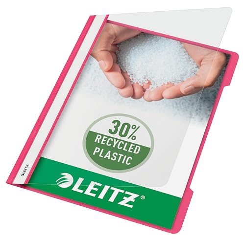 Leitz Schnellhefter A4, 25er Pack, Plastik-Hefter, Robuste PVC-Hartfolie, Transparenter Vorderdeckel, Fuchsia, 41910022 von Leitz