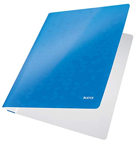 Leitz WOW A4 Schnellhefter, PP-laminierter Karton, Flachhefter mit 60 Blatt Kapazität, Blau, 30010036 von Leitz