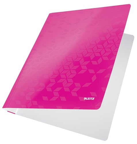 Leitz WOW A4 Schnellhefter, PP-laminierter Karton, Flachhefter mit 60 Blatt Kapazität, Pink, 30010023 von Leitz