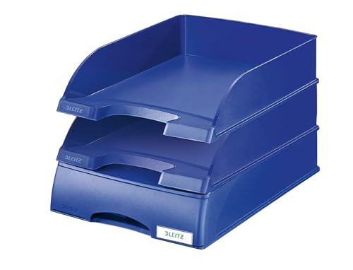 Leitz Set 2x Briefkorb Standard A4 u. Briefkorb-Schublade, Briefablage in Premium-Qualität, Stapelbare Ablagefächer als Schreibtisch-Organizer, Kombinierbar mit Plus-Serie, Blau, 52270035 u. 52100035 von Leitz