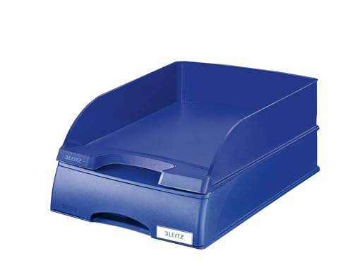 Leitz Set Briefkorb Standard A4 u. Briefkorb-Schublade, Briefablage in Premium-Qualität, Stapelbare Ablagefächer als Schreibtisch-Organizer, Kombinierbar mit Plus-Serie, Blau, 52270032 u. 52100035 von Leitz