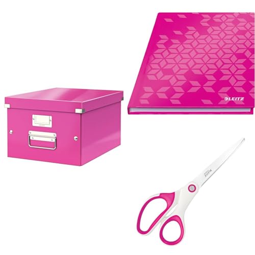 Leitz Set Click & Store Aufbewahrungsbox A4 mit Deckel Mittelgroß + Notizbuch A5 kariert + Titan Qualitätsschere, Transportbox aus 85% recycelter Premiumpappe, Pink, 60440023 + 46281023 + 53192023 Leitz Set Click & Store Aufbewahrungsbox A4 mit Deckel Mittelgroß + Notizbuch A5 kariert + Titan Qualitätsschere, Transportbox aus 85% recycelter Premiumpappe, Pink, 60440023 + 46281023 + 53192023 von Leitz