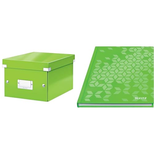 Leitz Set Click & Store Aufbewahrungsbox mit Deckel Klein + Notizbuch A5 kariert, Hardcover, Box für Unterlagen bis A5, Transportbox aus 84% recycelter Premium-Hartpappe, Grün, 60430054 + 46281054 von Leitz