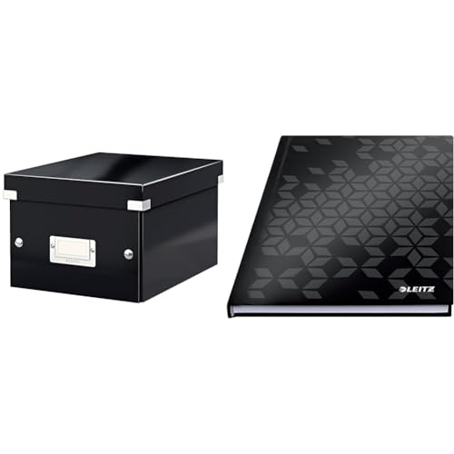 Leitz Set Click & Store Aufbewahrungsbox mit Deckel Klein + Notizbuch A5 kariert, Hardcover, Box für Unterlagen bis A5, Transportbox aus 84% recycelter Premium-Hartpappe, Schwarz, 60430095 + 46281095 von Leitz