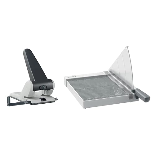 Leitz Set Extrastarker Registraturlocher aus Metall & Precision Hebelschneider A4, Papierschneidemaschine mit 305 mm Schnittlänge für bis zu 8 Blatt, Großer Locher Für 65 Blatt, 51800095 + 90180000 von Leitz
