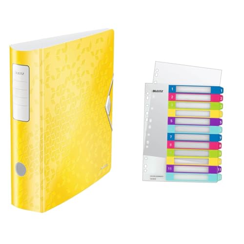 Leitz Set Qualitäts-Ordner 180° Active WOW A4, Breit, 8,2 cm, Gummibandverschluss, Gelb + Leitz Register für A4, PC-beschriftbares Deckblatt, und 12 Trennblätter, WOW Serie, 11060016 + 12440000 Leitz Set Qualitäts-Ordner 180° Active WOW A4, Breit, 8,2 cm, Gummibandverschluss, Gelb + Leitz Register für A4, PC-beschriftbares Deckblatt, und 12 Trennblätter, WOW Serie, 11060016 + 12440000 von Leitz