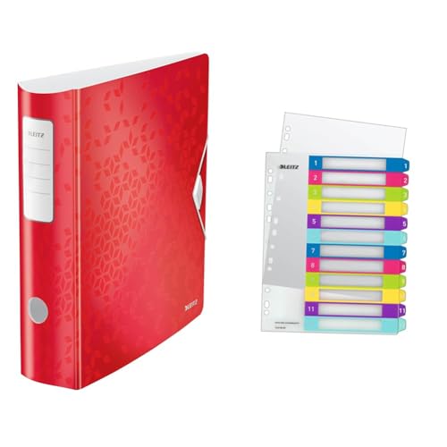 Leitz Set Qualitäts-Ordner 180° Active WOW A4, Breit, 8,2 cm, Gummibandverschluss, Rot + Leitz Register für A4, PC-beschriftbares Deckblatt, und 12 Trennblätter, WOW Serie, 11060026 + 12440000 Leitz Set Qualitäts-Ordner 180° Active WOW A4, Breit, 8,2 cm, Gummibandverschluss, Rot + Leitz Register für A4, PC-beschriftbares Deckblatt, und 12 Trennblätter, WOW Serie, 11060026 + 12440000 von Leitz