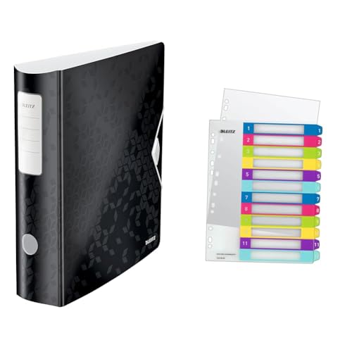 Leitz Set Qualitäts-Ordner 180° Active WOW A4, Breit, 8,2 cm, Gummibandverschluss, Schwarz + Leitz Register für A4, PC-beschriftbares Deckblatt, und 12 Trennblätter, WOW Serie, 11060095 + 12440000 Leitz Set Qualitäts-Ordner 180° Active WOW A4, Breit, 8,2 cm, Gummibandverschluss, Schwarz + Leitz Register für A4, PC-beschriftbares Deckblatt, und 12 Trennblätter, WOW Serie, 11060095 + 12440000 von Leitz