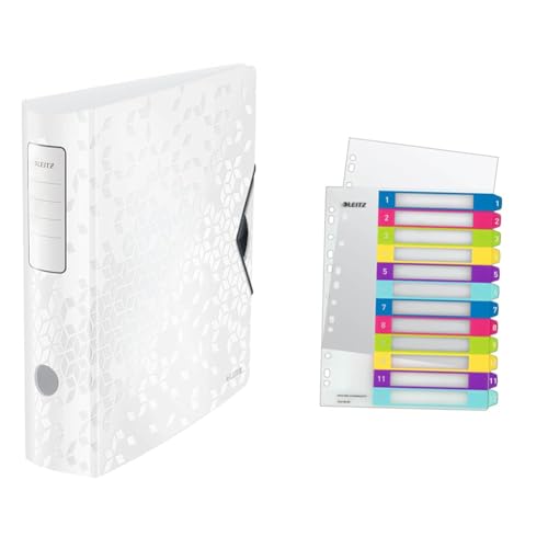 Leitz Set Qualitäts-Ordner 180° Active WOW A4, Breit, 8,2 cm, Gummibandverschluss, Weiß + Leitz Register für A4, PC-beschriftbares Deckblatt, und 12 Trennblätter, WOW Serie, 11060001 + 12440000 Leitz Set Qualitäts-Ordner 180° Active WOW A4, Breit, 8,2 cm, Gummibandverschluss, Weiß + Leitz Register für A4, PC-beschriftbares Deckblatt, und 12 Trennblätter, WOW Serie, 11060001 + 12440000 von Leitz