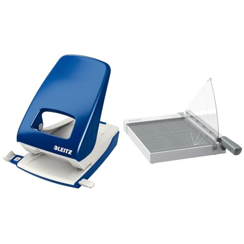 Leitz Set Starker Büro Locher + Precision Home Hebelschneider A4, Großer Locher für 40 Blatt, Papierschneidemaschine mit 305 mm Schnittlänge für bis zu 8 Blatt, 51380035 + 90180000 von Leitz