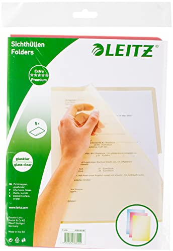 Leitz Sichthülle Premium, A4, PVC, dokumentenecht, 5 Stück, sortiert von Leitz