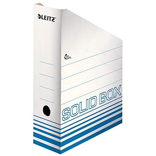 Leitz Solid Box Archiv Stehsammler, 100 mm Rückenbreite, Archivboxen zur Aufbewahrung von Zeitschriften und Mappen im A4- und US-Format, Zeitschriftensammler Pappe, 10 Stück, Weiß/Hellblau, 46070030 von Leitz