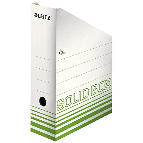 Leitz Solid Box Archiv Stehsammler, 100 mm Rückenbreite, Archivboxen zur Aufbewahrung von Zeitschriften und Mappen im A4- und US-Format, Zeitschriftensammler Pappe, 10 Stück, Weiß/Hellgrün, 46070050 von Leitz