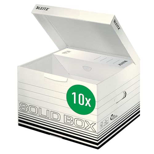 Leitz Solid Box Aufbewahrungs- und Transport-Schachtel, Größe M, Schachtel für A4 Ordner, Transportbox mit Klappdeckel, Faltbarer Karton, 100 % geriffelter Recyclingkarton, 10 Stück, Weiß, 61180001 Leitz Solid Box Aufbewahrungs- und Transport-Schachtel, Größe M, Schachtel für A4 Ordner, Transportbox mit Klappdeckel, Faltbarer Karton, 100 % geriffelter Recyclingkarton, 10 Stück, Weiß, 61180001 von Leitz