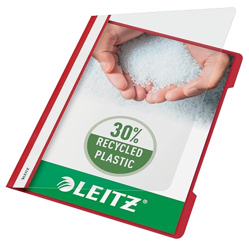 Leitz A4 Standard Schnellhefter, 25er Pack, 30% Pre-Consumer Recycling-Kunststoff, Hefter für A4-Blätter, 60 Blatt Kapazität, Ideal als Dokumententasche für Schule, Haushalt oder Büro, Rot, 41910025 Leitz A4 Standard Schnellhefter, 25er Pack, 30% Pre-Consumer Recycling-Kunststoff, Hefter für A4-Blätter, 60 Blatt Kapazität, Ideal als Dokumententasche für Schule, Haushalt oder Büro, Rot, 41910025 von Leitz