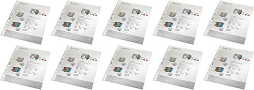 Leitz Standard Prospekthüllen-Set, 100 Stück, A4 Format, Farblos mit matter Oberfläche, Obere Öffnung, 0,085 mm PP-Folie, 47900000 (10 Packungen) von Leitz