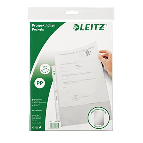 Leitz Standard Prospekthüllen-Set, 25 Stück, A4 Format, Farblos mit matter Oberfläche, 0,065 mm PP-Folie, 47966003 von Leitz