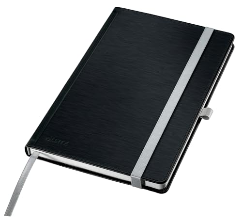 Leitz Style A5 Notizbuch Kariert, Hardcover, 160 Seiten, 80 Blatt, FSC-zertifiziertes 100 g/m² Papier, Verschluss & Lesezeichen, für Büro & Home Office, Schwarz, 44861094 von Leitz