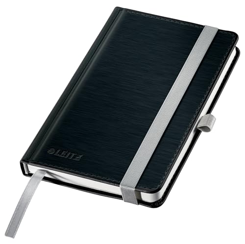 Leitz Style A6 Notizbuch Kariert, Hardcover, 160 Seiten, 80 Blatt, FSC-zertifiziertes 100 g/m² Papier, Verschluss & Lesezeichen, für Büro & Home Office, Schwarz, 44911094 von Leitz