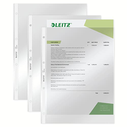 Leitz Super Premium Prospekthüllen-Set, 10 Stück, A4 Format, Glasklar mit glänzender Oberfläche, Obere Öffnung, 0,08 mm PVC-Hartfolie, 47343000, transparent von Leitz