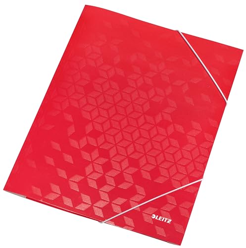 Leitz WOW 3-Klappen-Mappe, für bis zu 250 A4-Blätter, elastischer Verschluss, Dokumentenmappe aus Pappe, rot, 39820026 von Leitz