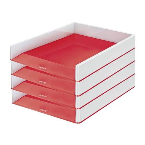 Leitz WOW A4 Briefablage, 4er Pack, Briefablage in Premium-Qualität, Stapelbares Ablagefach als Schreibtisch-Organizer, Ideal für Büro, Home Office & Schule, Rot, 53611026 Leitz WOW A4 Briefablage, 4er Pack, Briefablage in Premium-Qualität, Stapelbares Ablagefach als Schreibtisch-Organizer, Ideal für Büro, Home Office & Schule, Rot, 53611026 von Leitz